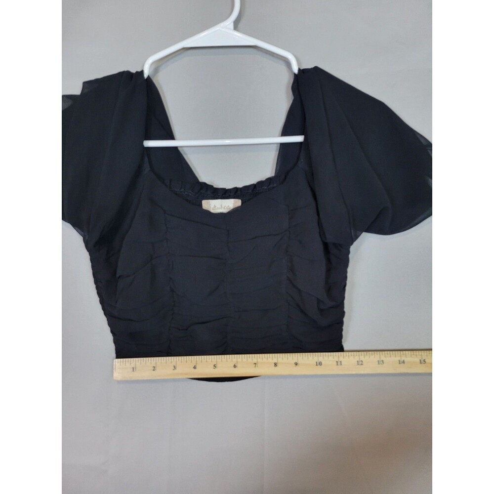 Altar'd State Black Chiffon Sheer Long Sleeve Ruched Crop Top XS Dark Romantic - Picture 6 of 11